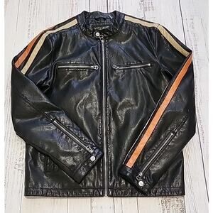 Wilson's Cycle Men’s Med Black Cafe Striped Racer Faux Leather Motorcycle Jacket